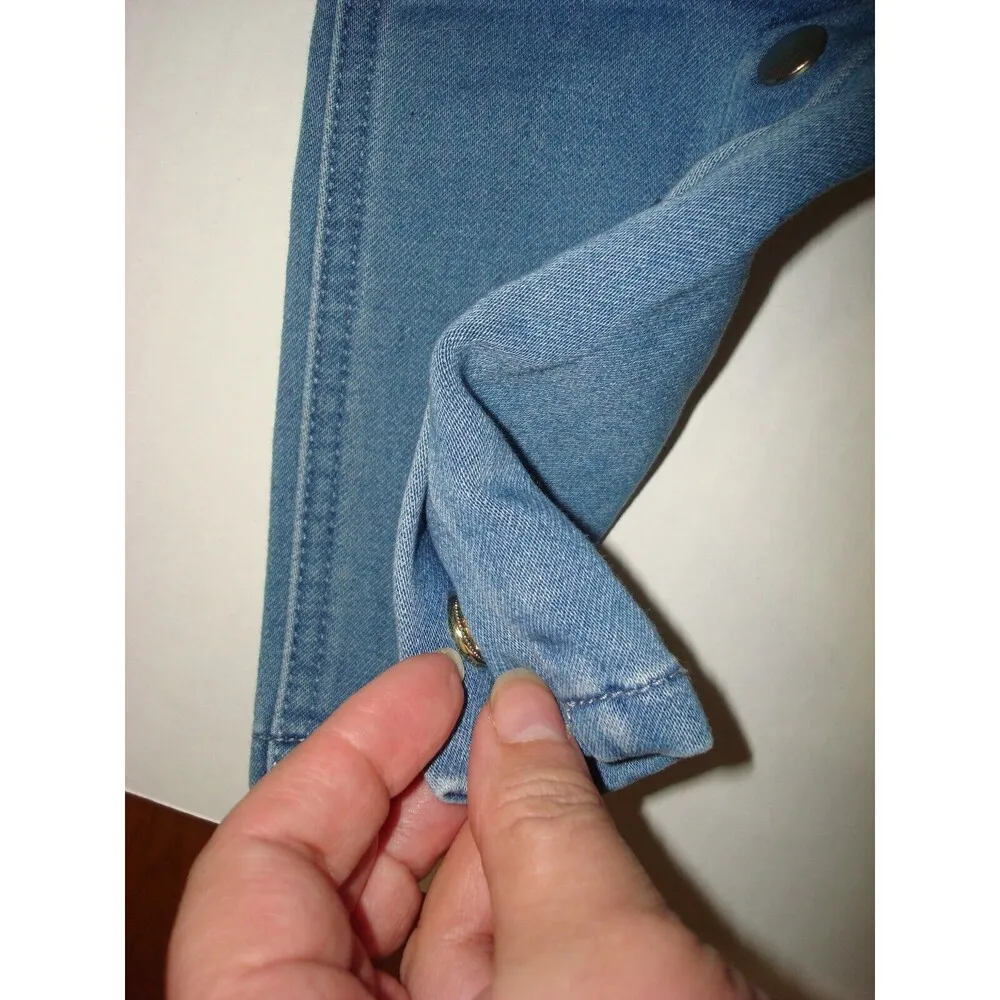 New Womens Isaac Mizrahi Live Divine Denim Pull On Jeans Blue Gold Snaps 4 Tall - Image 5