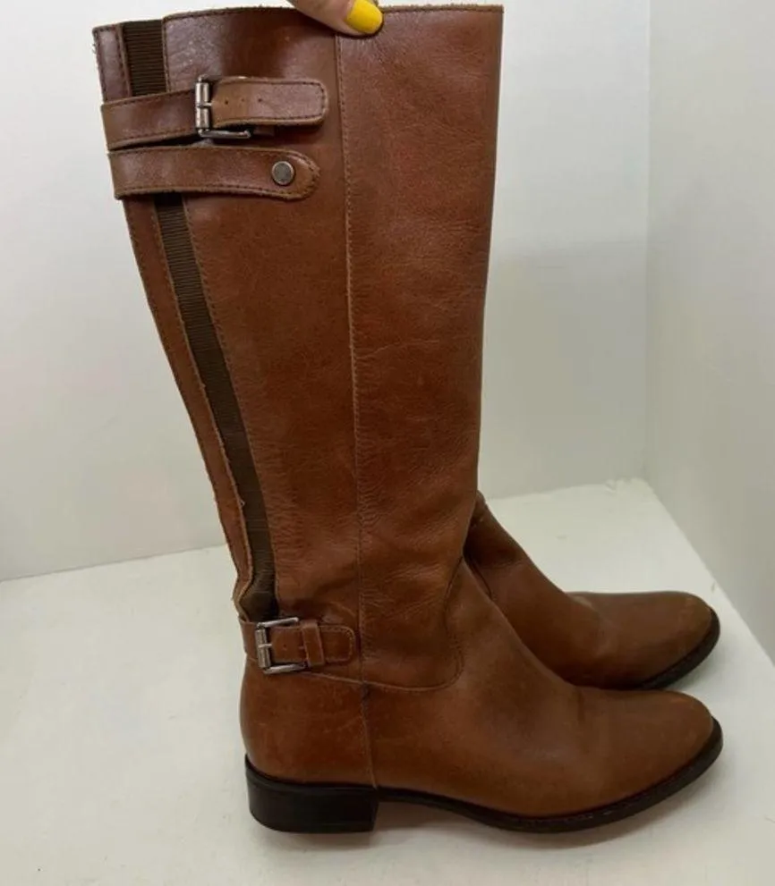 Matisse leather saddle brown bono riding boot side zip buckle accent size 6.5 - Image 5