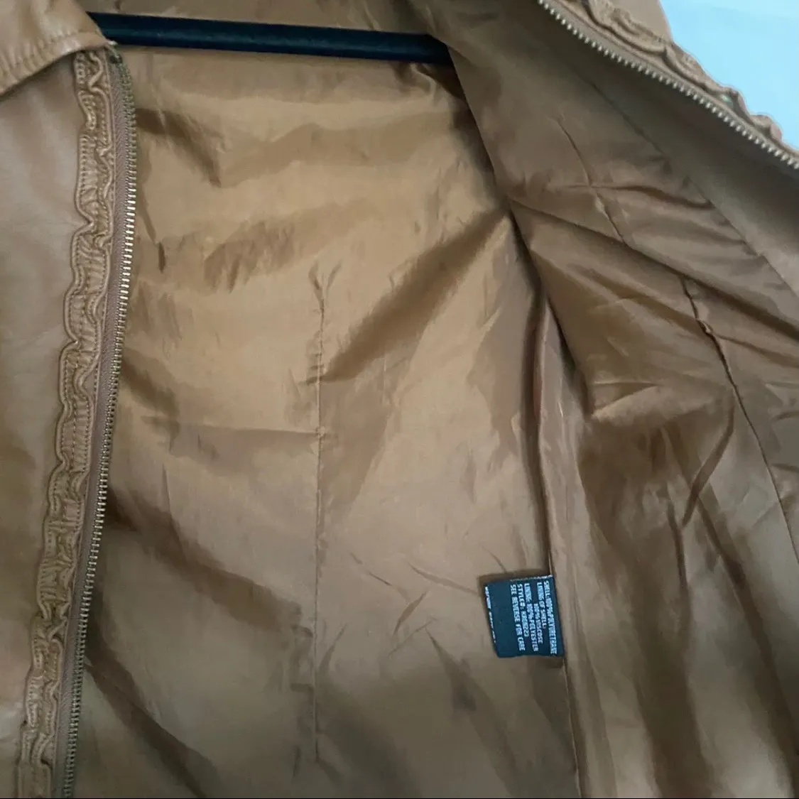 “SugarFly” Tobacco Brown Faux Leather Bomber Jacket  - Image 4