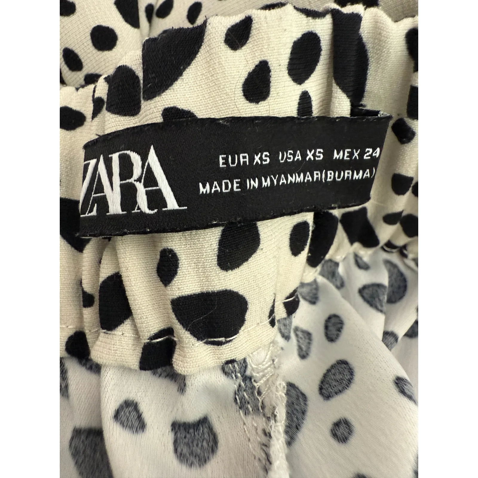 ZARA Animal Print Culotte Wide Leg High Rise Trouser Pants Pockets XS Black White - Image 10
