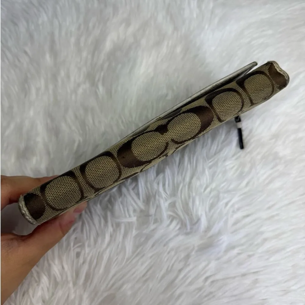 COACH Brown White Signature Canvas Wallet - Image 3