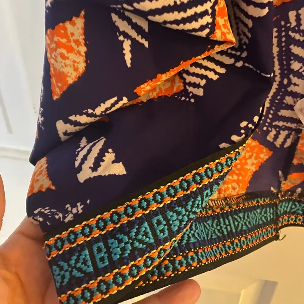 Vintage Havana Orange and Navy Bold Print Open Kimono Dolman Sleeves, Medium - Image 4