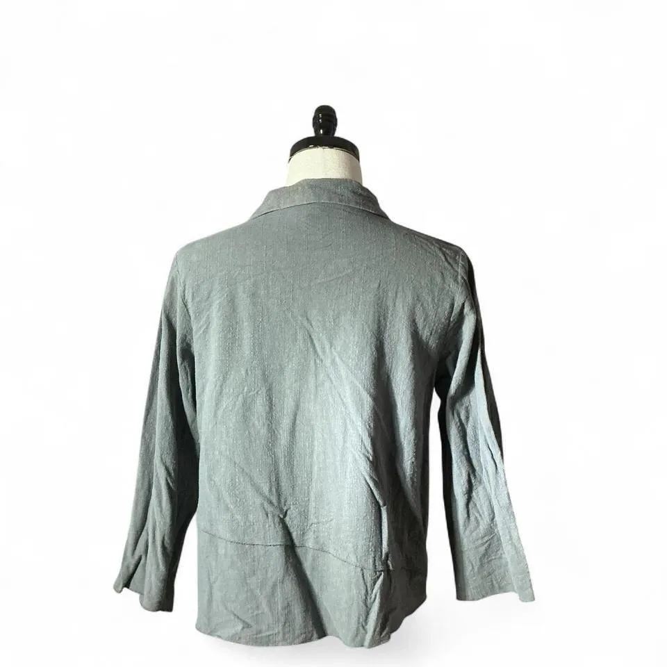 Habitat Gray Linen Blend Collared Button Front Cropped Jacket Top Women's Medium - Image 2