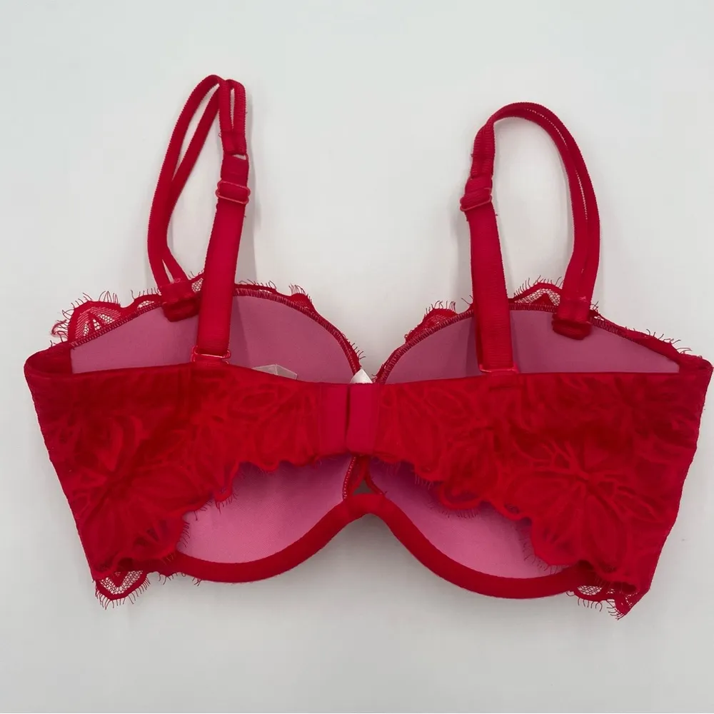 Victoria's Secret Bra Date Plunge Push Up Multi-Way 34D Lace Padded Hot Pink Red - Image 4