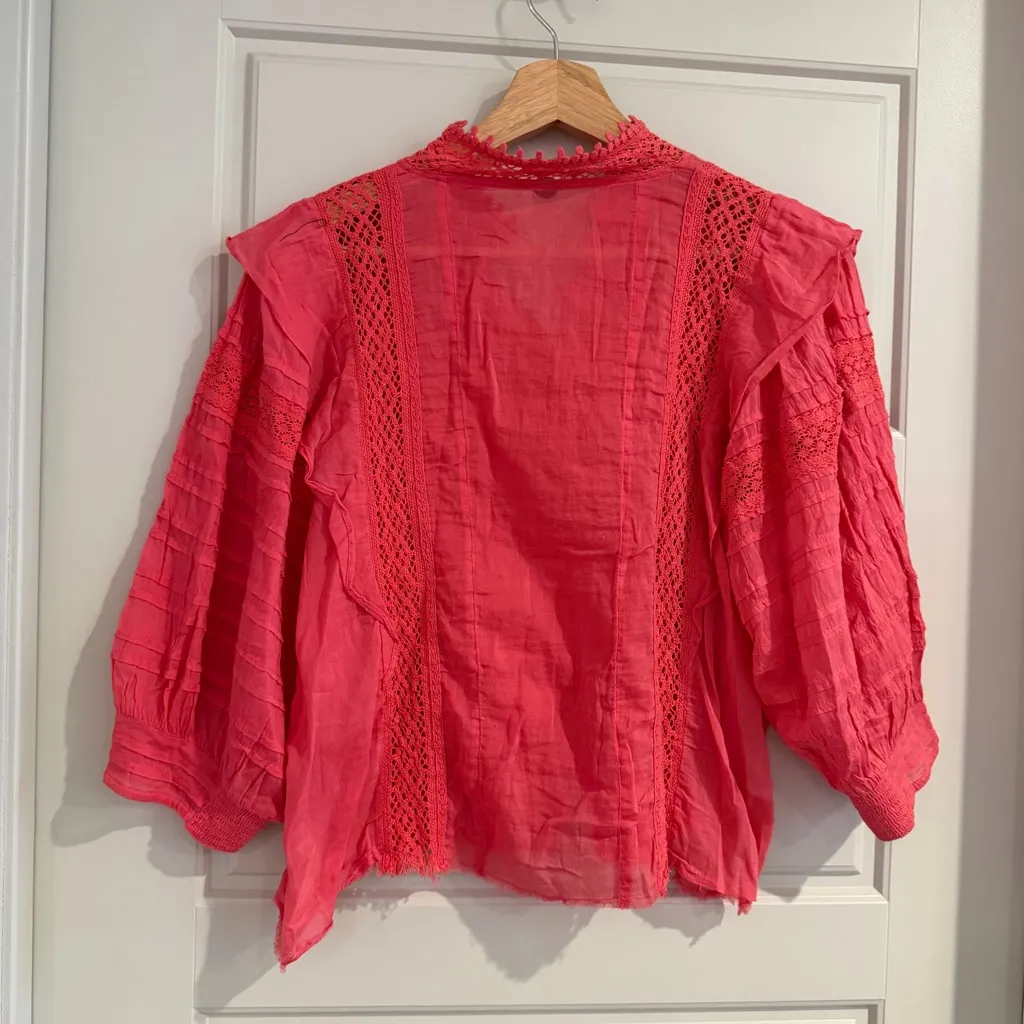 Free People Rosalind Pink Cotton Crochet Blouse Size Small - Image 2