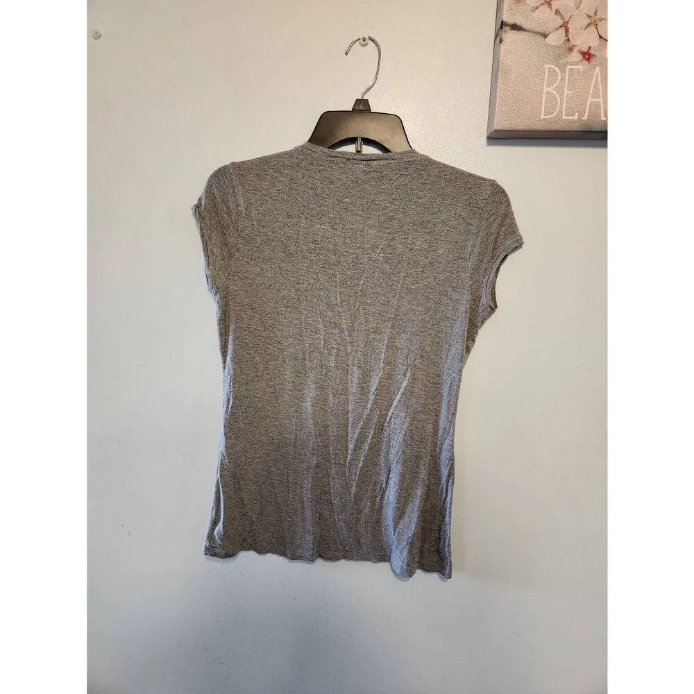 Tahari Womens Top Size S Gray Heathered Short Sleeve Knit Shirt Casual Vneck - Image 3