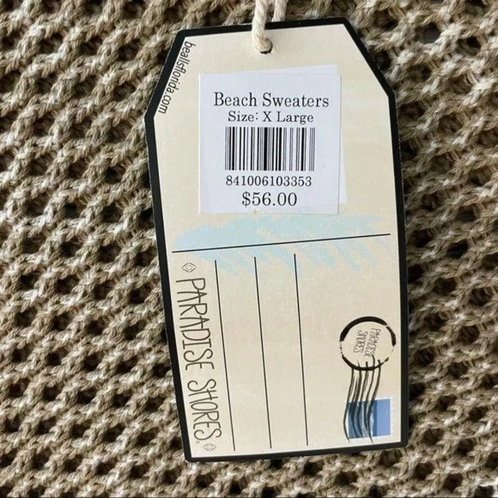Nwt paradise shores beach cover up sweater knit crochet long cropped sleeve xl Tan - Image 4
