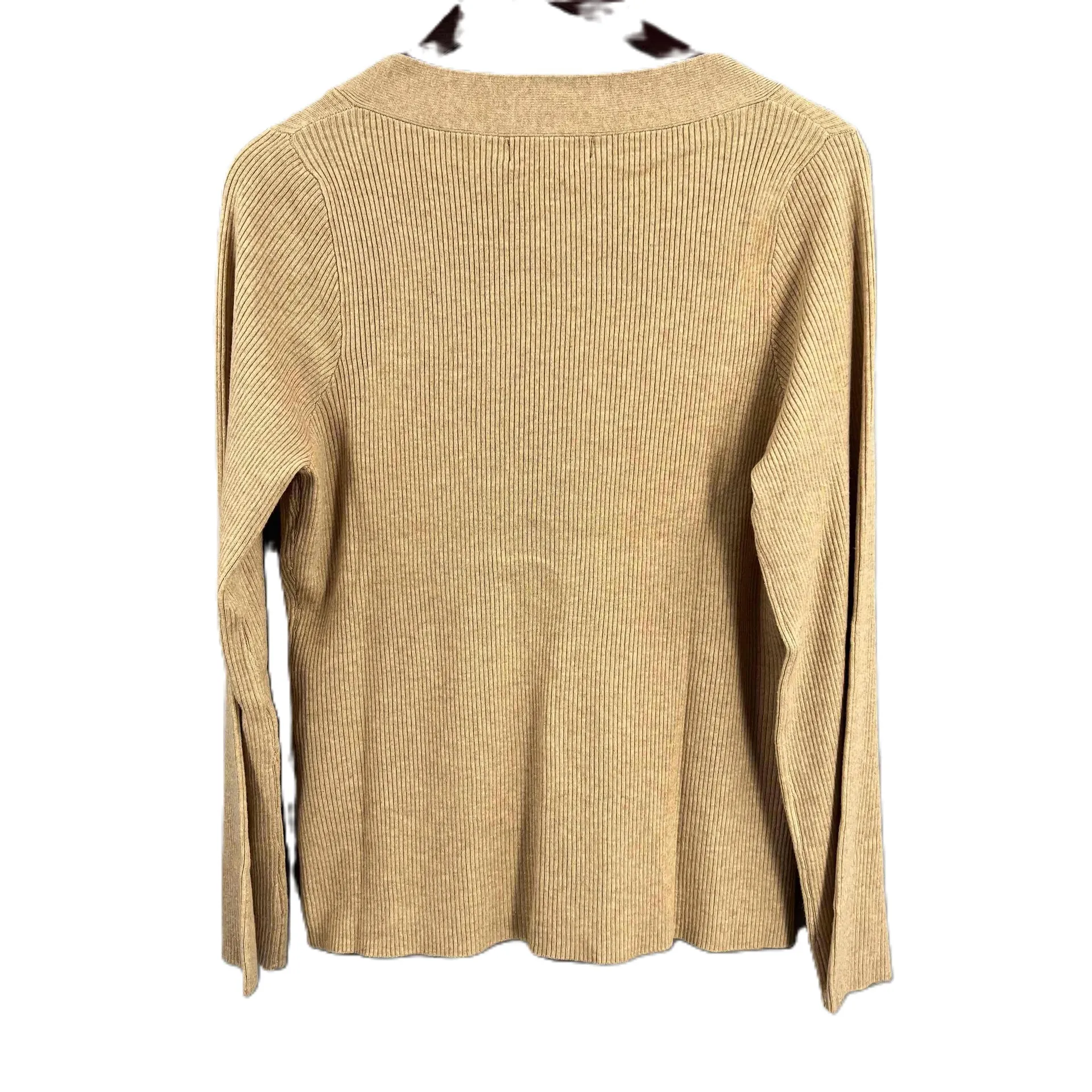 Fashion Union Cardigan Sweater Neutral Tan Ribbed Knit Open Twist Front 10‎ - Image 4