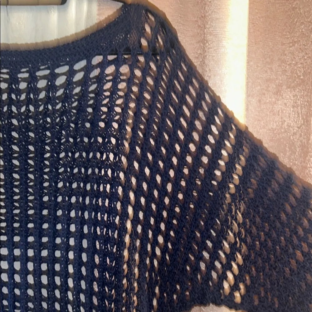 Studio M Size S Navy Loose Crochet Knit Top Blue - Image 5