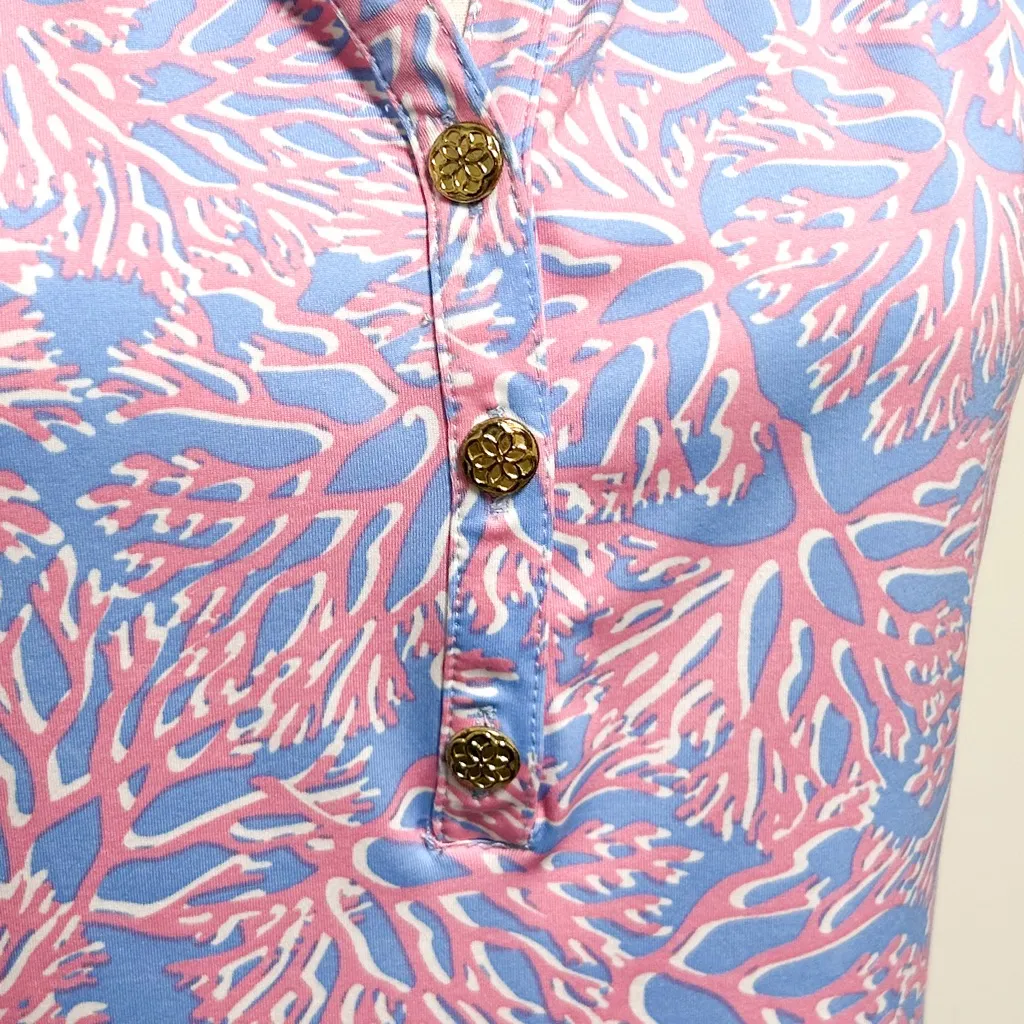 La Mer Luxe Pink White Periwinkle Coral Sleeveless V Neck Buttons Top Small - Image 9