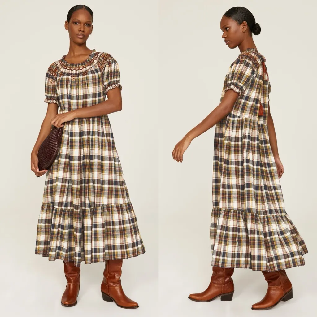 NWOT THE GREAT The Sea Glass Midi Dress in Country Plaid - Image 5