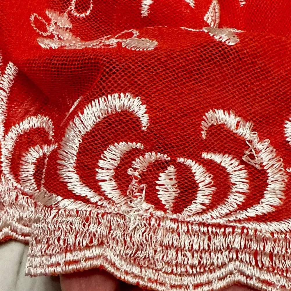 Elegant Coral Embroidered Midi Skirt Lacy Bohemian Chic Coastal Grandma Modest White Size 14 - Image 4