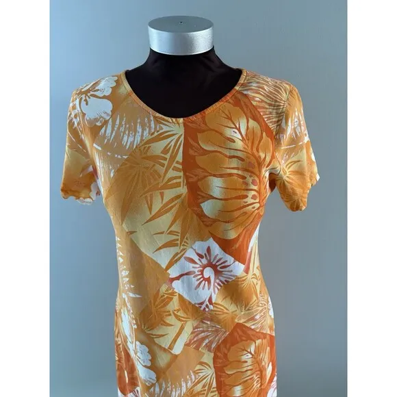 Vintage Hilo Hattie Dress Size M Orange Floral Batik Beach Hawaiian * Size M - Image 2