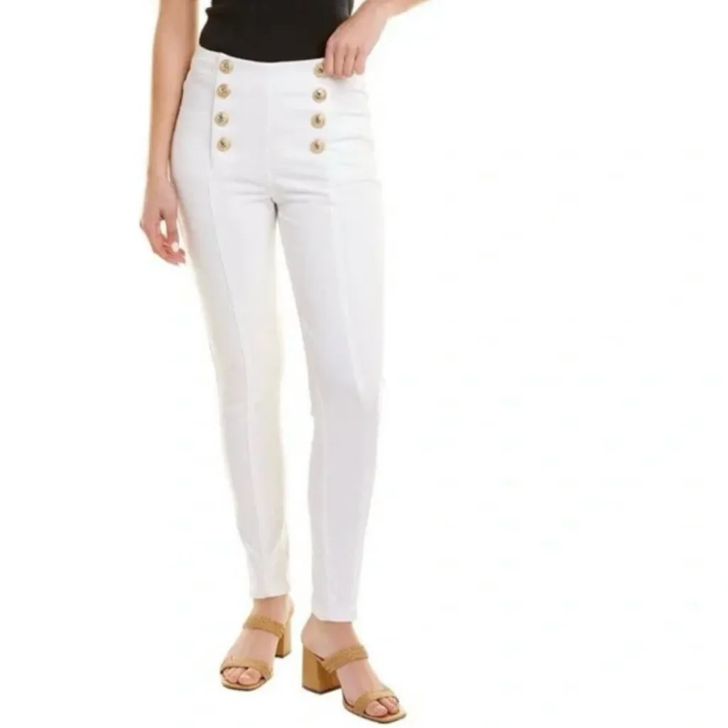 J. McLaughlin Hastings Nautical Sailor High Waist White‎ Jeans Gold Buttons Sz 8 - Image 4