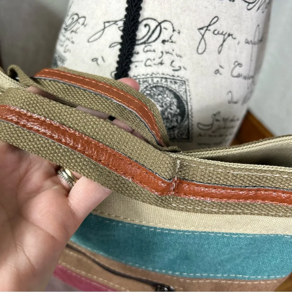 Snug Star | Canvas Striped Bucket Bag Colorful Crossbody NWT Green - Image 8
