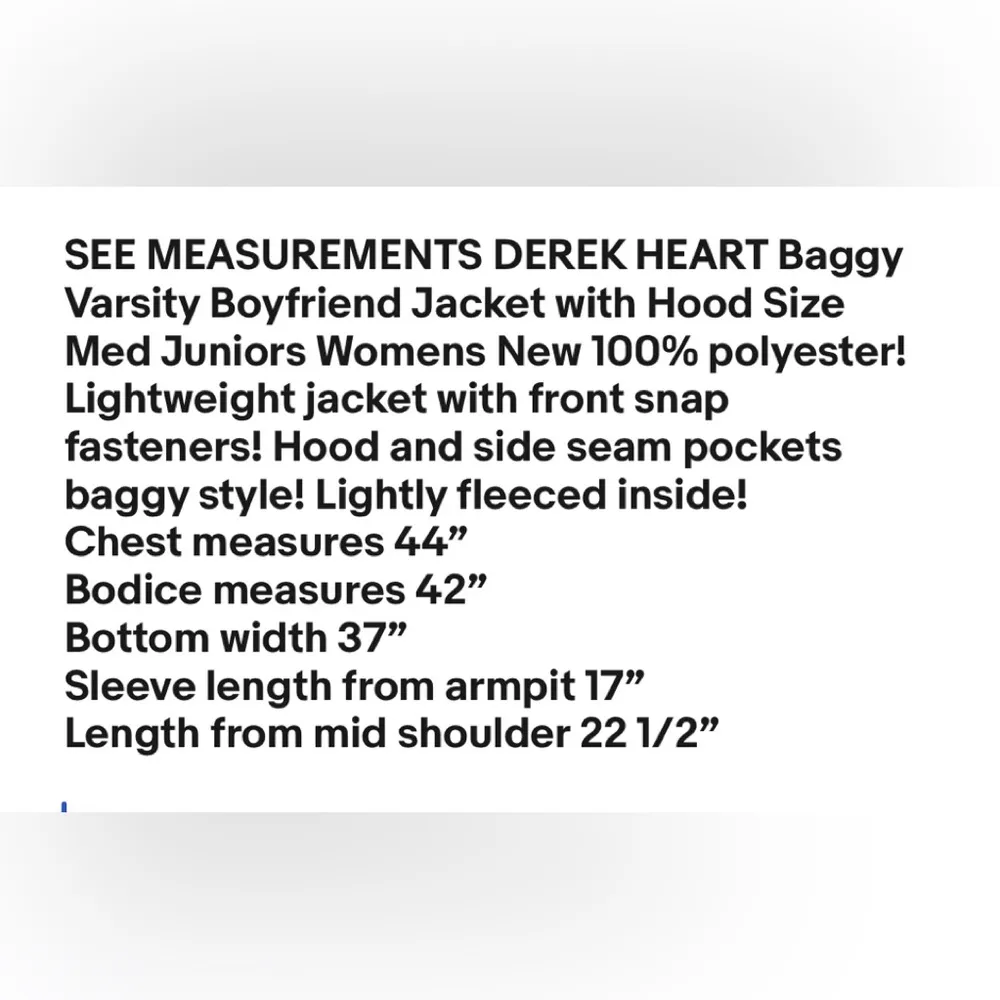 DEREK HEART Baggy Varsity Boyfriend Jacket with Hood Size M Juniors Womens New - Image 11