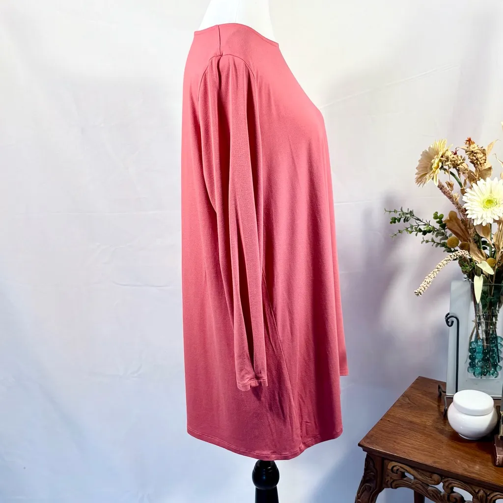Eileen Fisher Coral Pink Tunic Viscose Spandex Split Cuff Detail Sz Large 💚 - Image 4