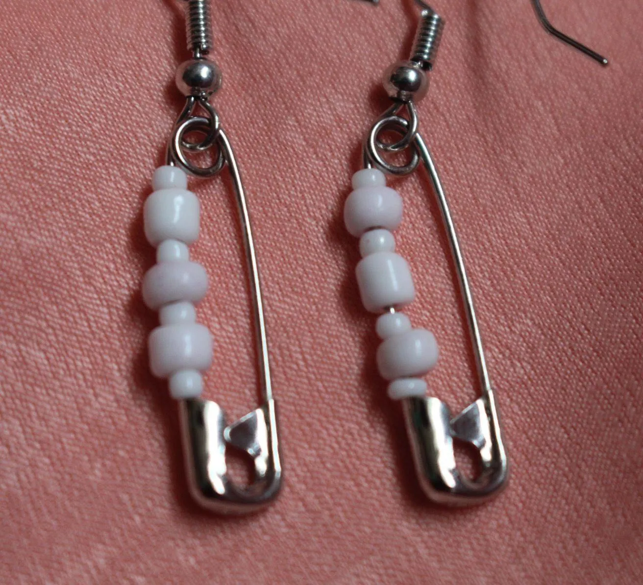 Handmade Safety Pin Earrings White - Image 4