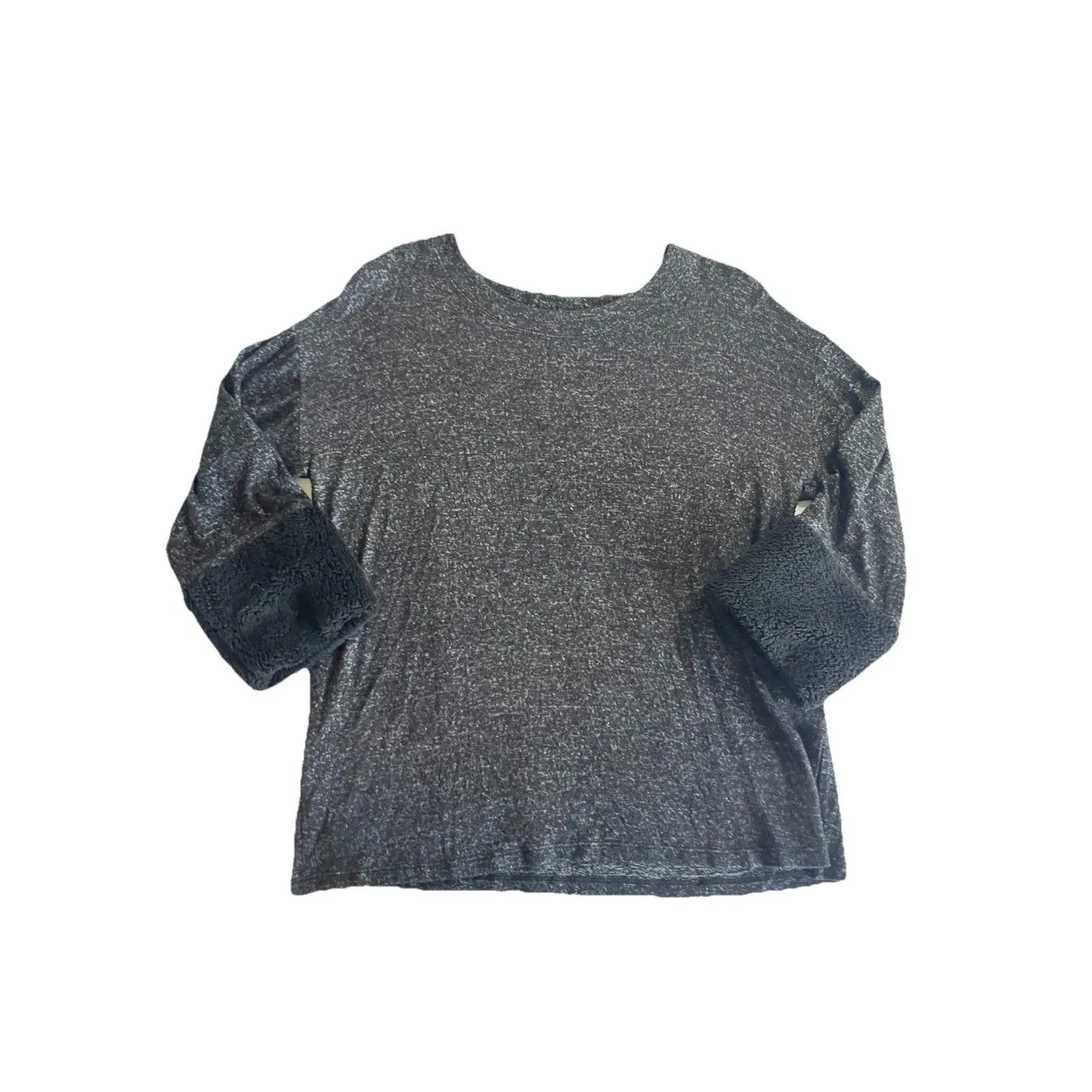 Bobeau Knit Top M Gray Fuzzy Sleeve Cuffs - Image 2