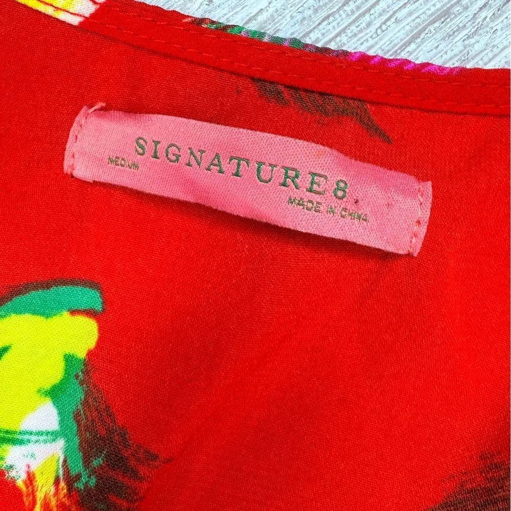 Signature 8 balloon sleeve long sleeve cropped top shirt w/ button front med Red - Image 5