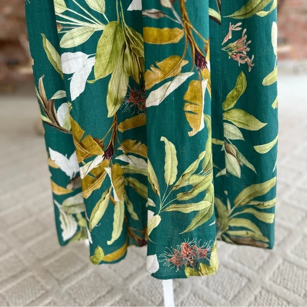 O.P.T. Callista Dress Maxi Floral Palm Off the Shoulder Linen Blend XS Party Mod Green - Image 7