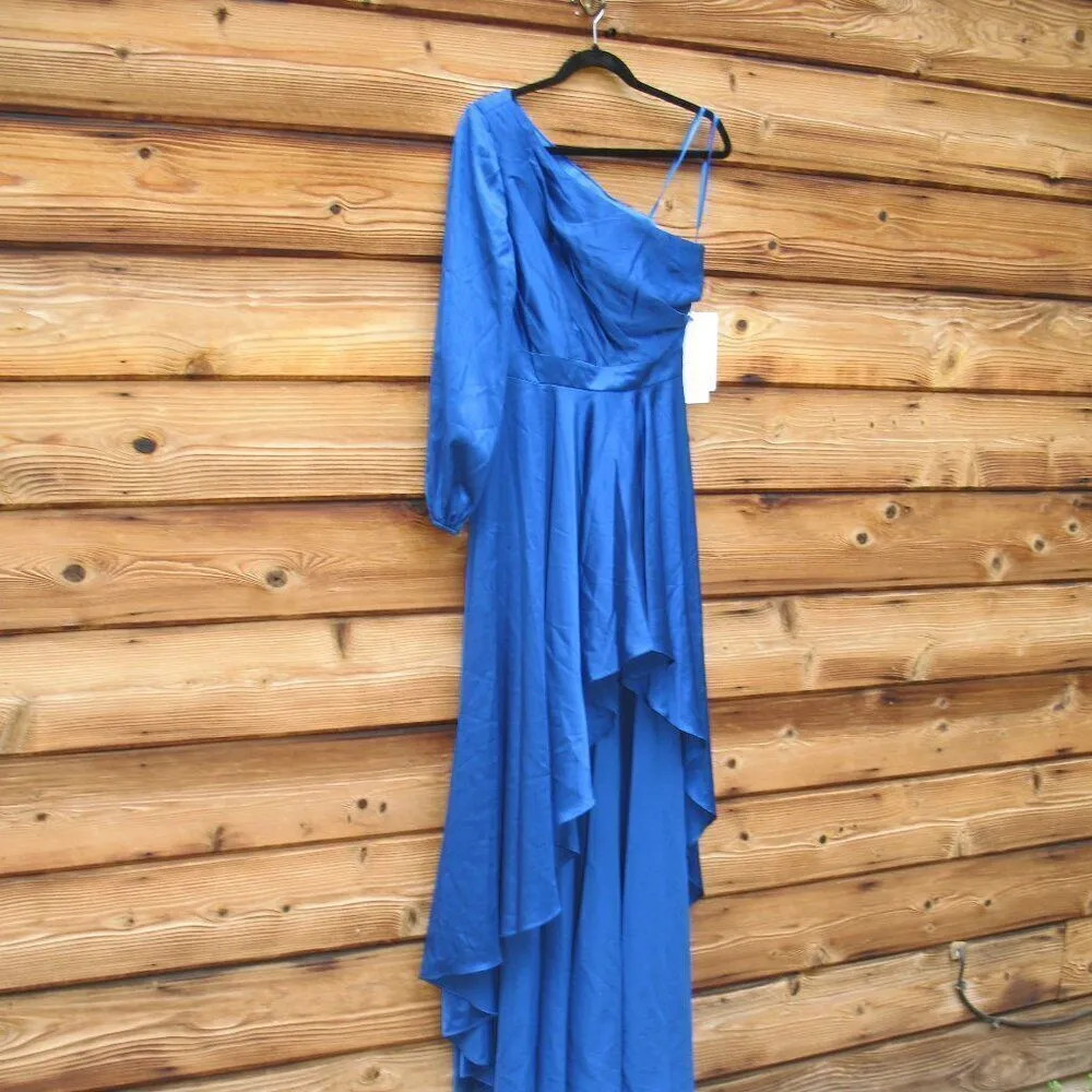 NWT Mac Duggal HIGH LOW ONE SHOULDER FLOWY GOWN Blue Size 6 49141 - Image 7
