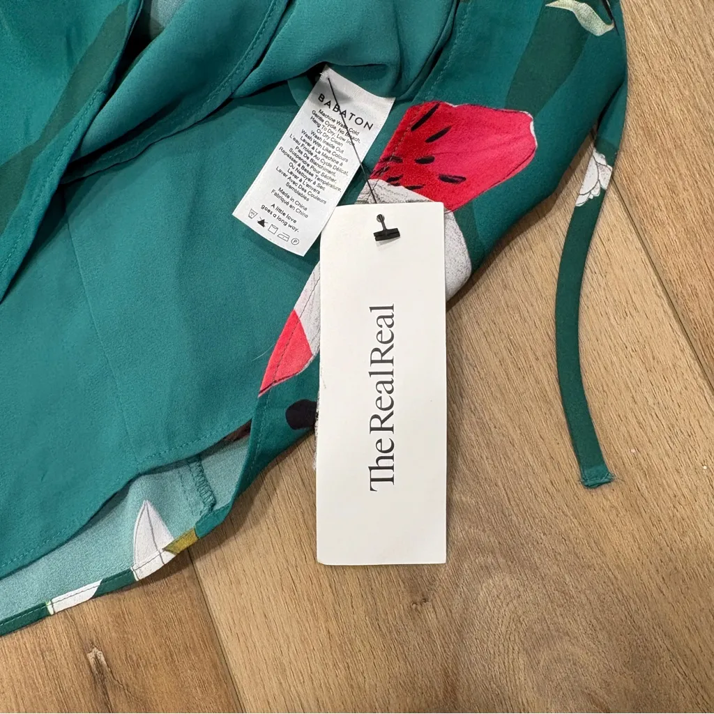 🌟BABATON🌟 ARITZIA WALLACE FLORAL SHORT SLEEVE WRAP DRESS GREEN SZ M - Image 5