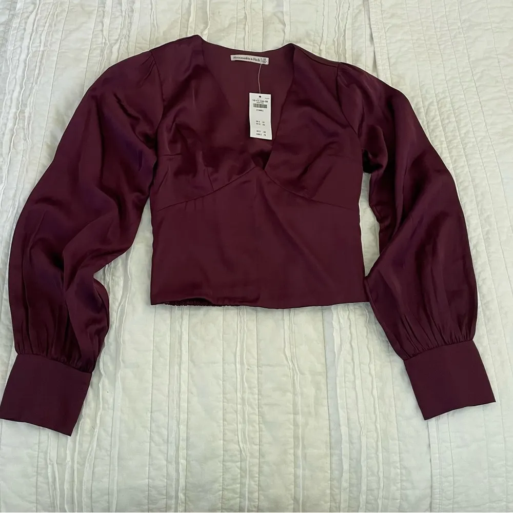 Abercrombie & Fitch Cropped Silky Burgundy Long Sleeve Top - Image 2