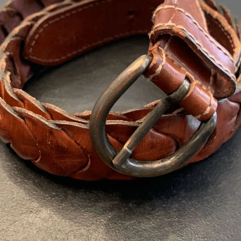 Women's Vintage Leather Mono Strap Tongue Buckle Accordion Pleats Brown Belt Brown Size XL - Image 5