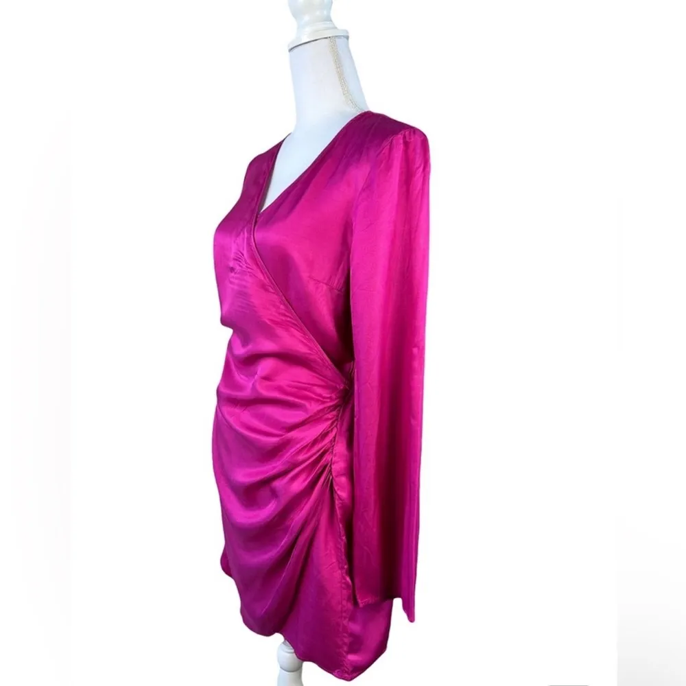 Women’s Gathered Classic Pink Satin Long Sleeve Mini Dress NEW Size Small - Image 3