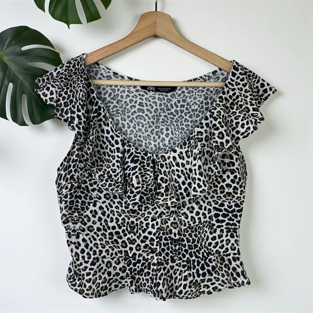 ZARA  Leopard Print Ruffle Blouse - Image 6