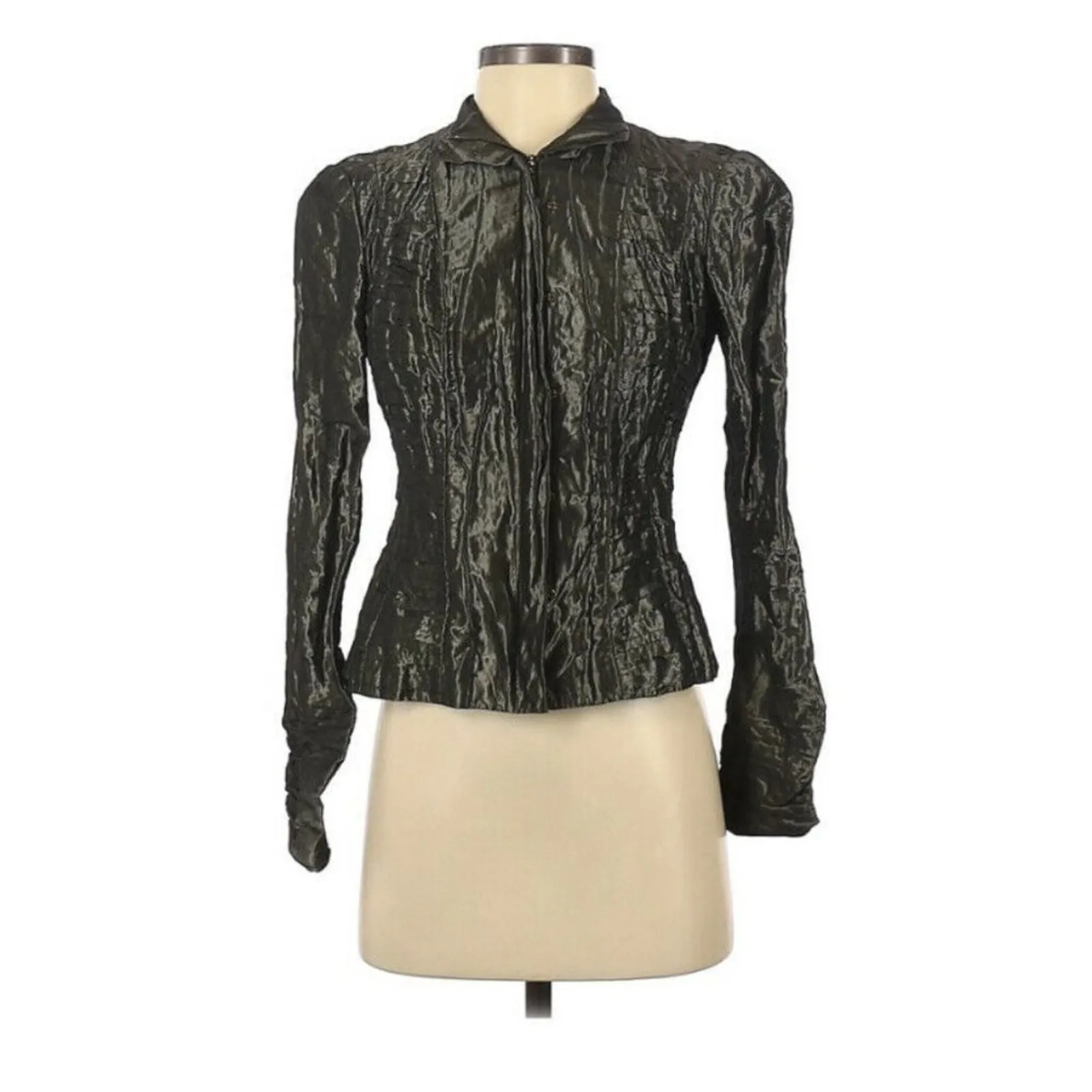 Worth Vintage Grey Long Sleeve Lagenlook Jacket Womens 0 Artsy 1980s Metallic Gray - Image 2