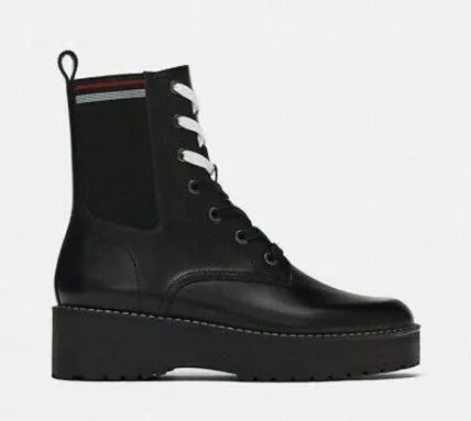 ZARA Leather Platform Combat Boot - Image 9
