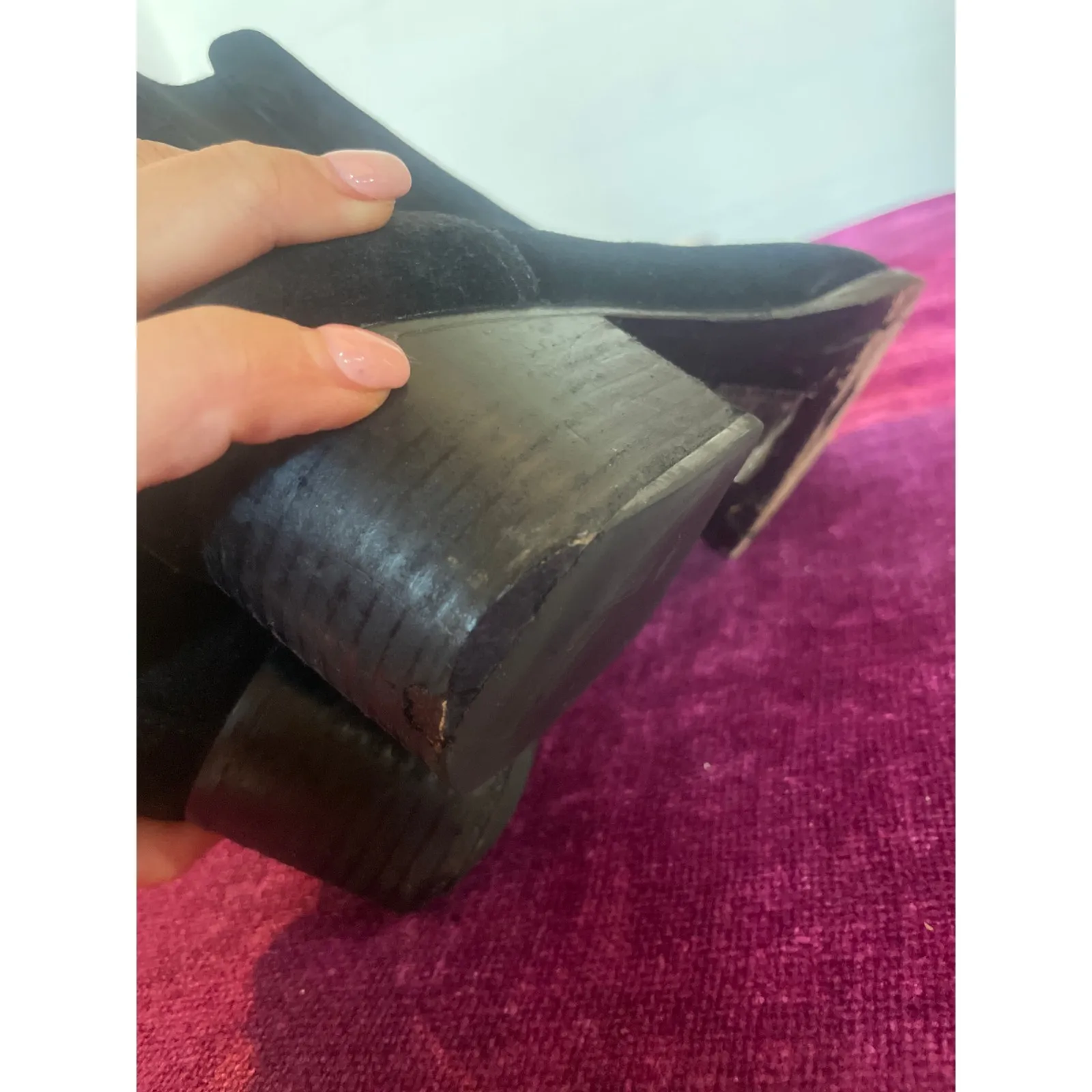 RAG & BONE Joni Suede Chelsea Ankle Boots Chunky Block Heel Size 39 9 Black Shoe - Image 5