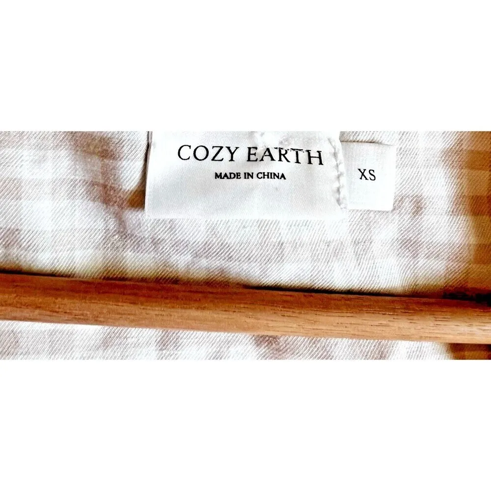 Cozy earth plaid bohemian Coastal women reverse midi Wrap Dress women linen S White - Image 8