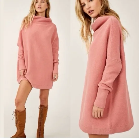 Free People Ottoman tunic Sweater Pink Slouchy ribbed long sleeve oversized S - Image 2
