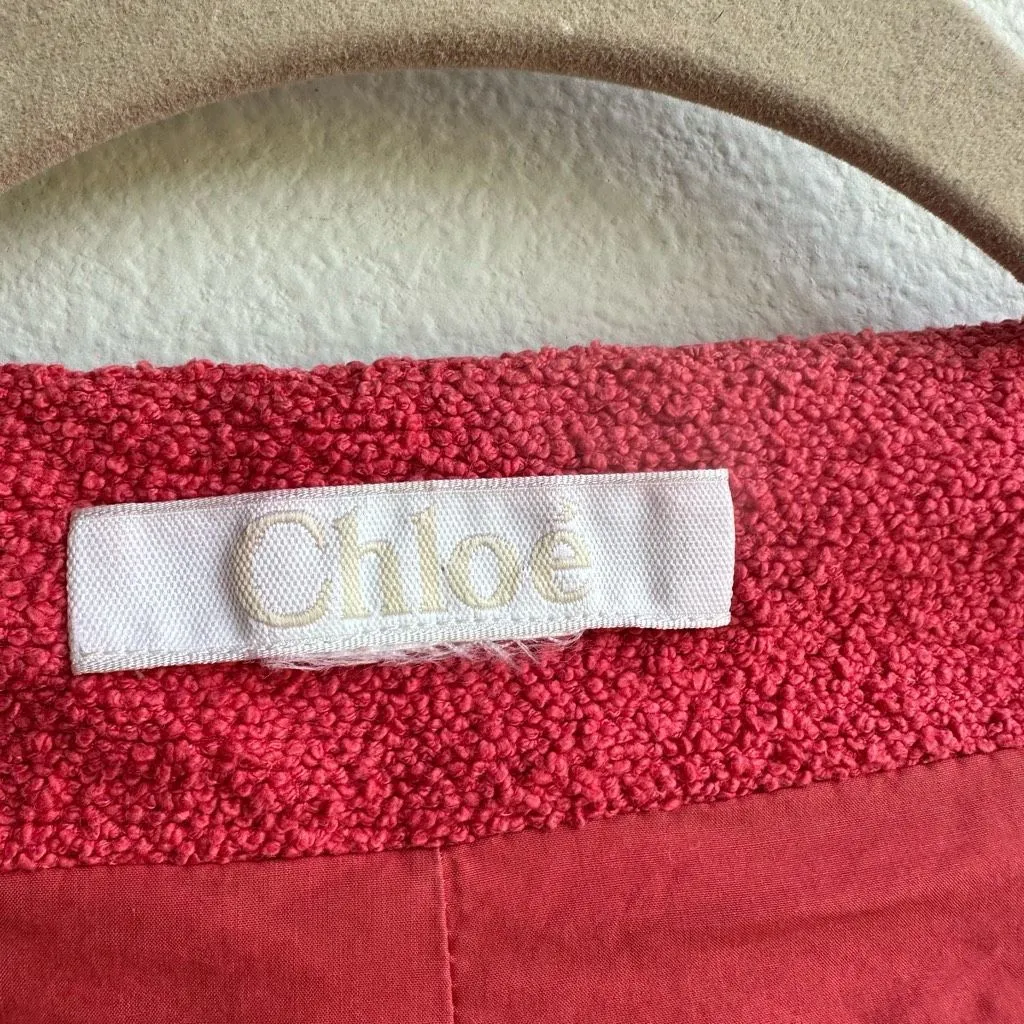 CHLOE Salmon Pink Preppy Jackie O Asymmetric Boucle Priest Collar Jacket Small? - Image 5