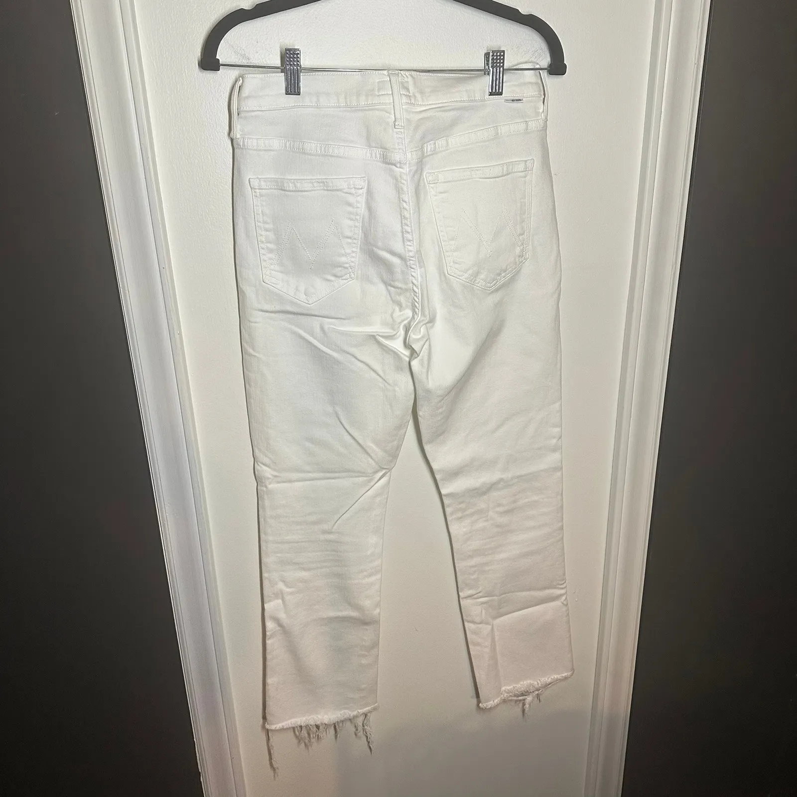 MOTHER High Waisted Rascal Crop Fray White Jeans Denim Raw Hem Womens Size 29 - Image 6