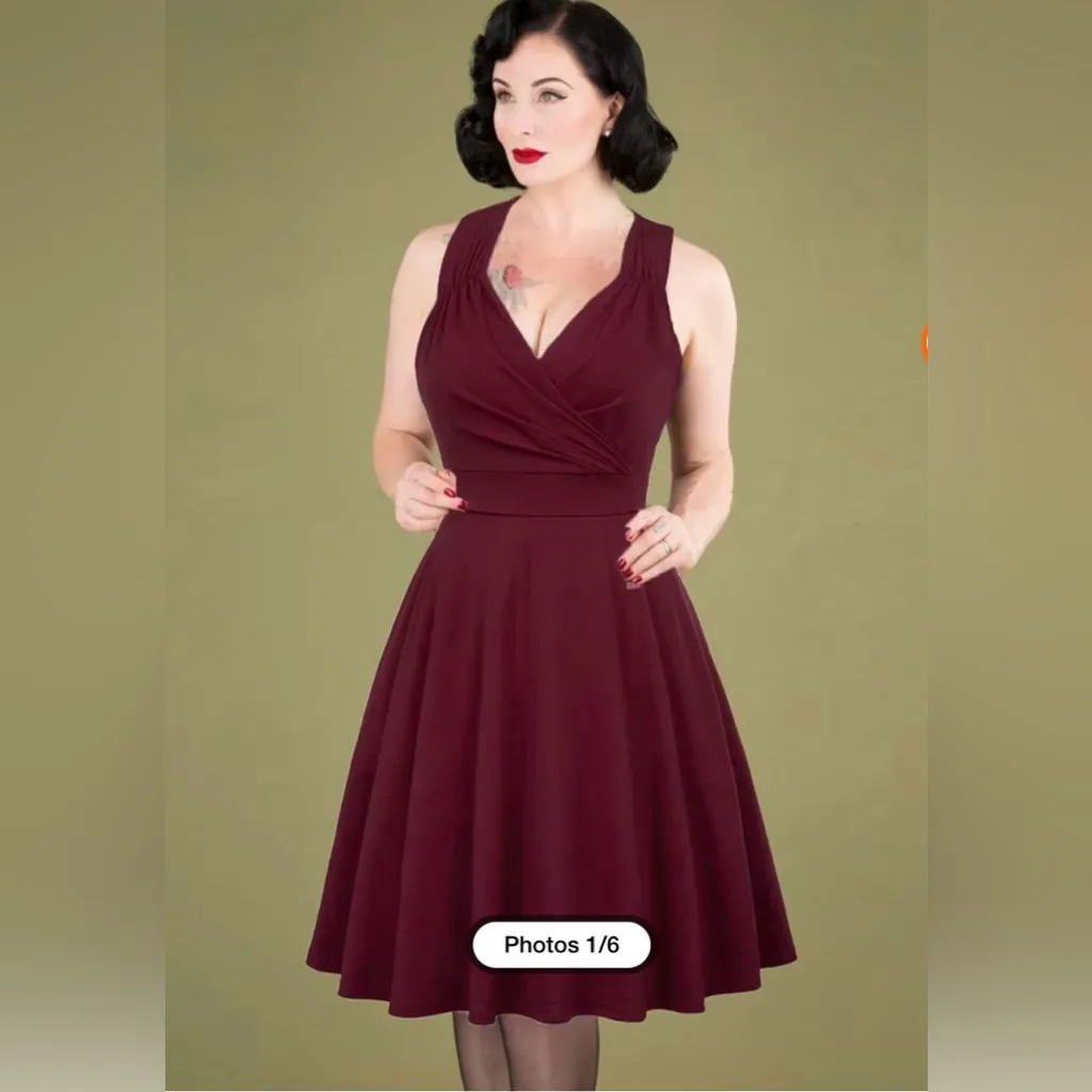 Grace Karin Women Fuchsia V-Neck 1950s Inspired Lined A-Line Dress Sz S No Belt‎ - Image 2