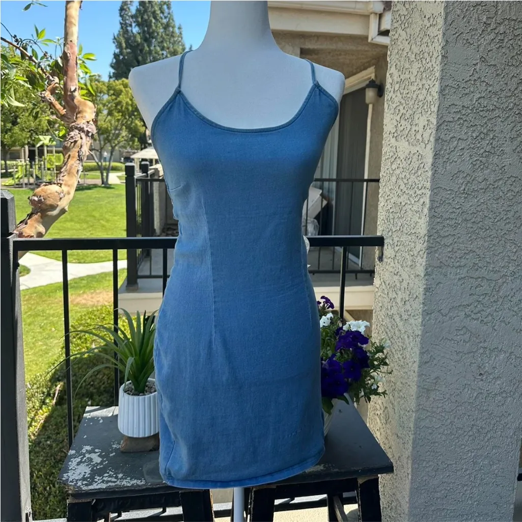 Bodycon Denim Mini Dress w/ Criss-Cross Tie Back by Active USA Denim - Image 7