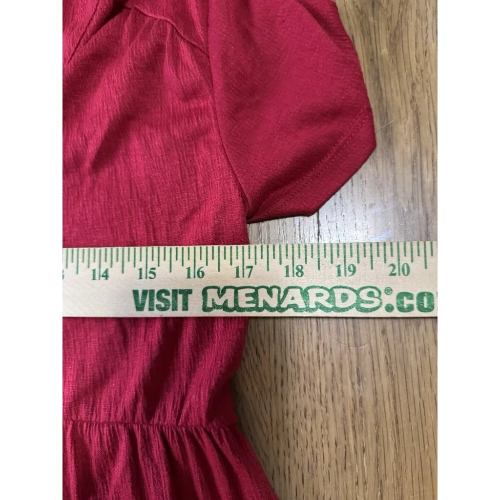 Knox Rose Women Dress Size Medium Red Tiered Short Sleeve Bohemian Hippie Casual - Image 6