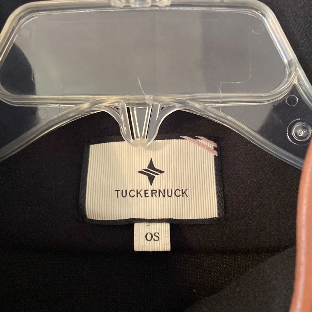 TUCKERNUCK Black Poncho with Brown leather trim one size length 26” so beautiful - Image 2