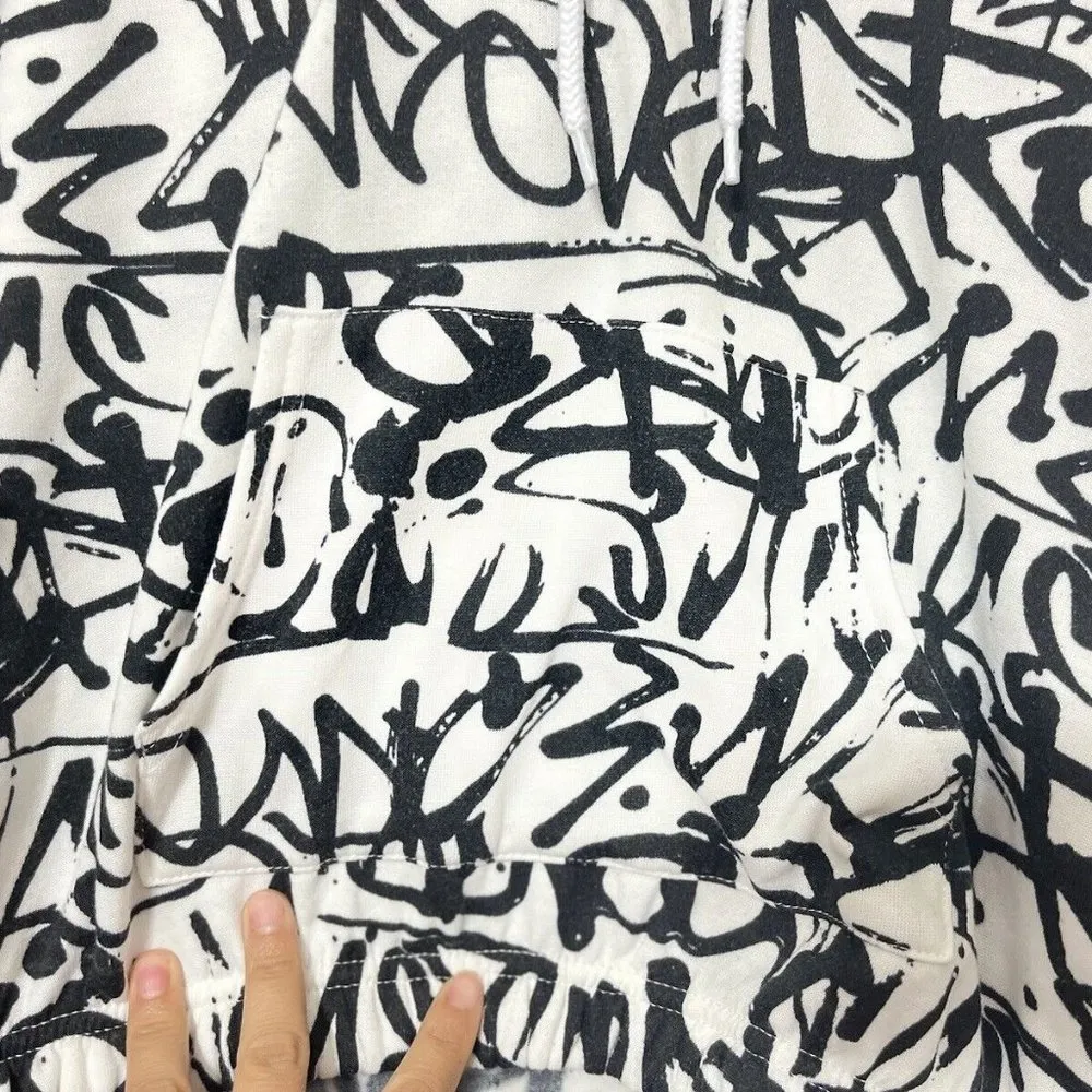 No Comment Hoodie Lightweight Cropped White/Black Size L EUC White Size L - Image 9