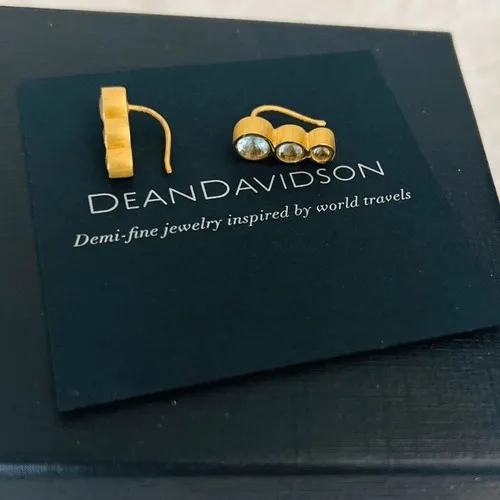 DEAN DAVIDSON 22K‎ Gold Plated Manhattan Blue Topaz Ear Crawler Earrings, NWT - Image 4