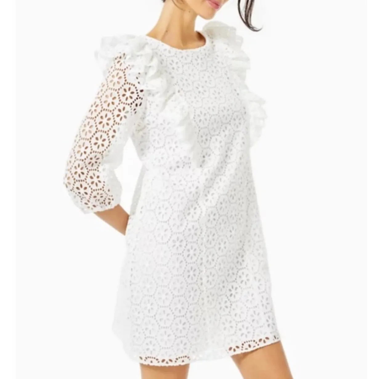 Lilly Pulitzer Primm Dress in Resort White Petite Sand Dollar Eyelet Size‎ Large - Image 3