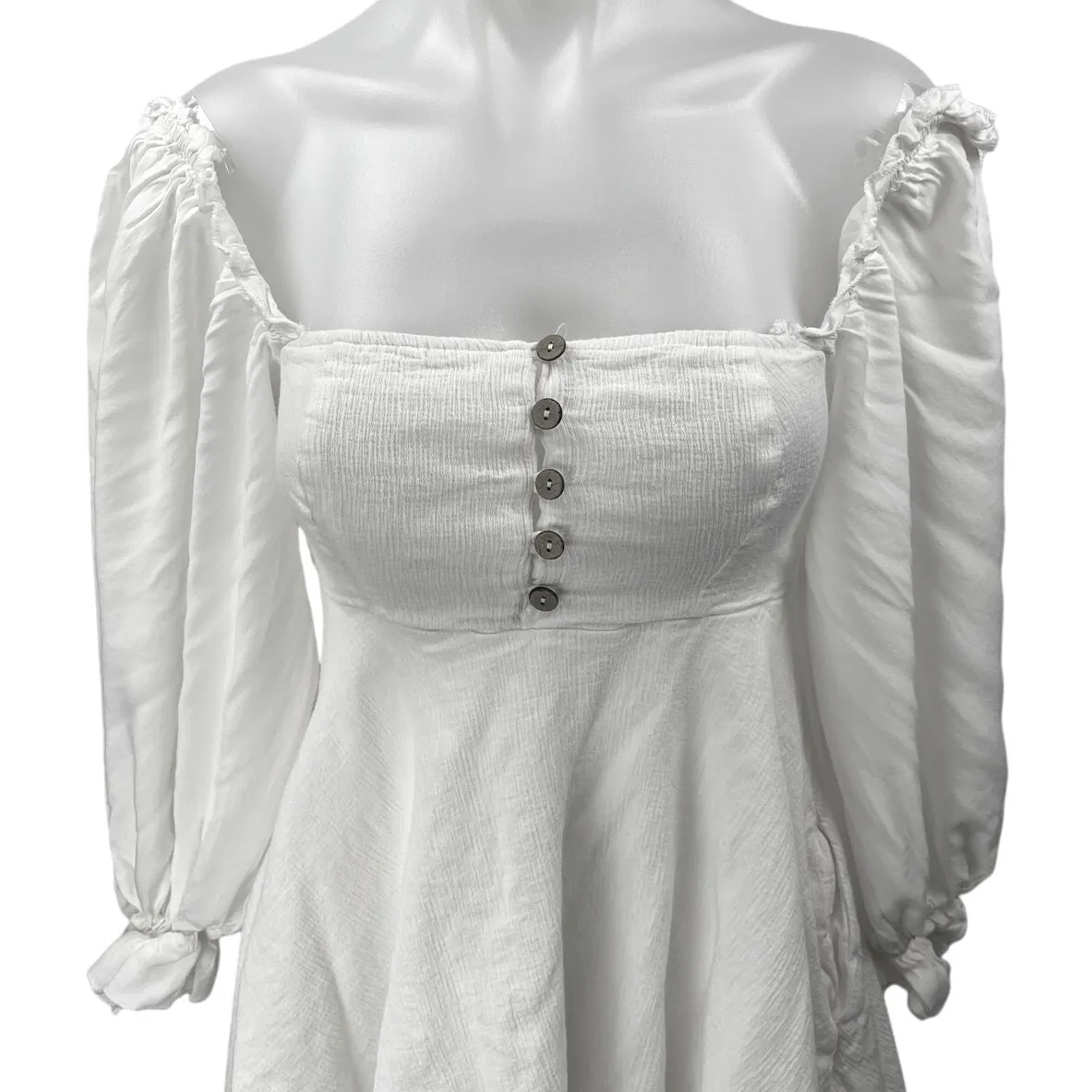 Lulus White Puff Long Sleeve Square Neck Mini A-Line Fit & Flare Dress Size XS - Image 3