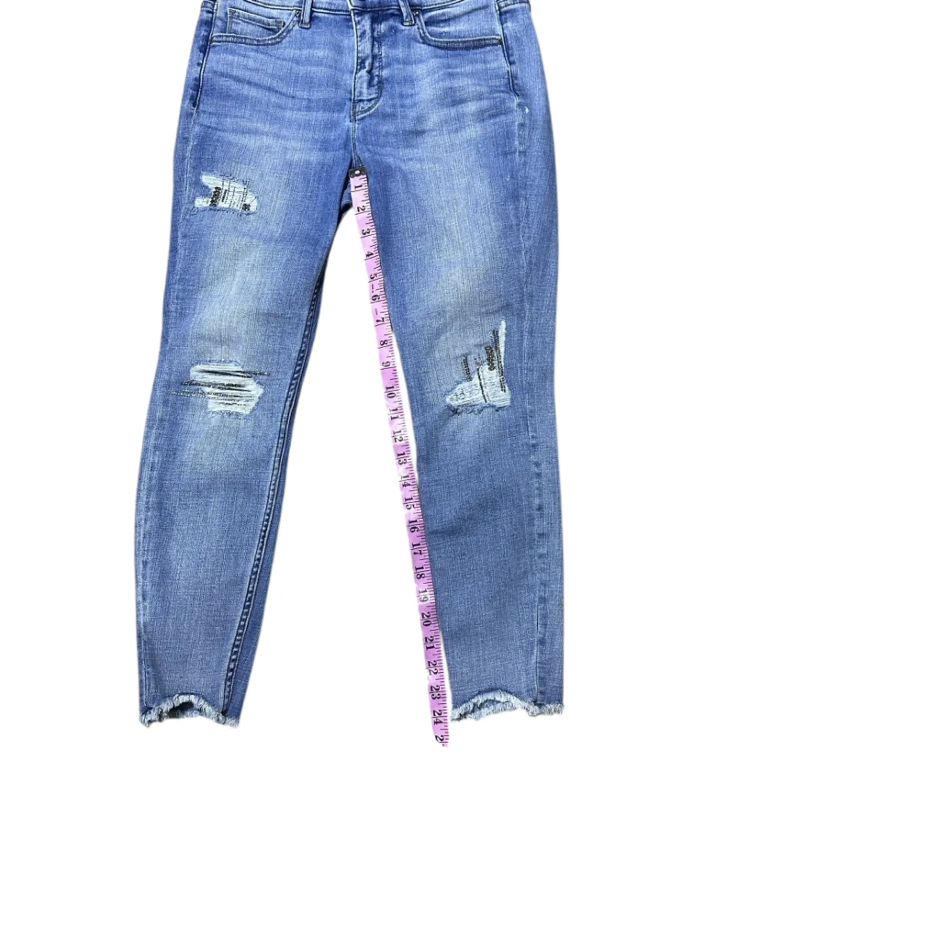 Petite High Waist  Light Blue Distressed Skinny Jeans Rhinestone  28 Waist - Image 9