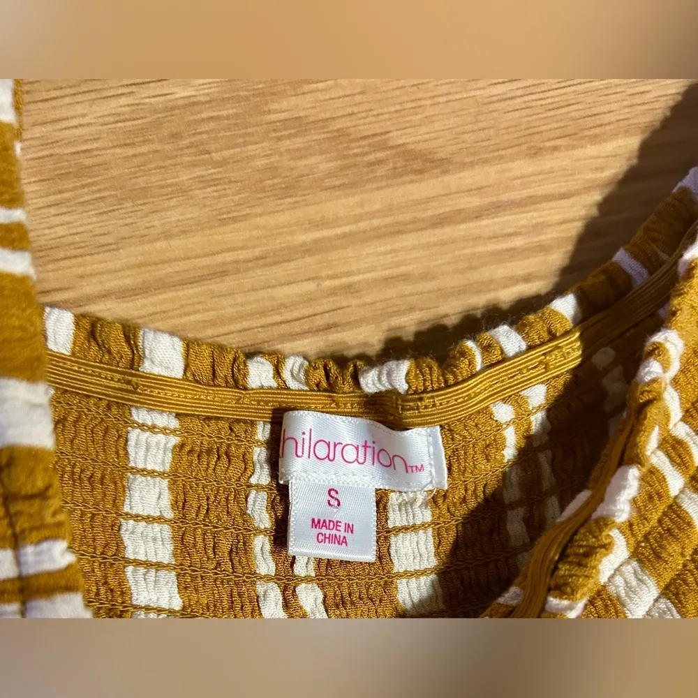 Ladies small mustard/white striped cropped wide leg jumpsuit - Image 2