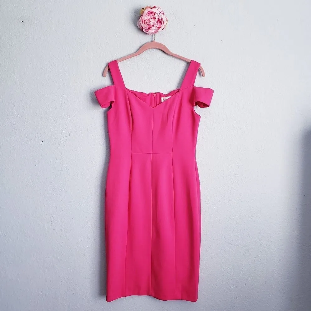 Eliza J Barbie Pink Cold Shoulder Crepe Sheath Dress‎ - Image 3