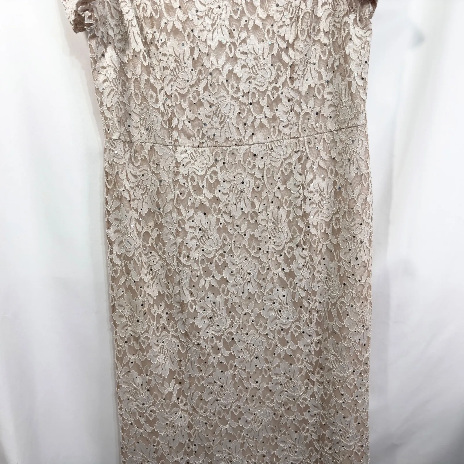 Candalite Plus Sz 2X Dress Maxi Beige Lace Sequin Cold Shoulder Full Length 794‎ - Image 4